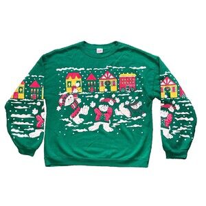 Vintage Gee Wiz Youth Green Ugly Christmas Sweatshirt Size 14-16